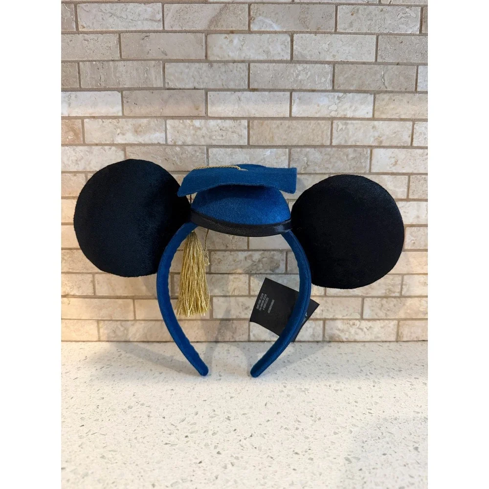 Disney Parks Mickey Mouse Graduation Cap Headband Tassel Navy Gold Black OSFM